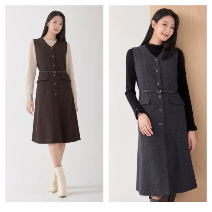 지센 지센  (2컬러) 피어로즈 벨티드 레이어드형 플레어 원피스 LFOPOA91