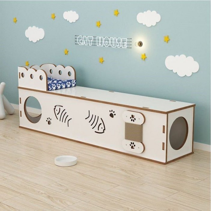 사계절 고양이 숨숨집 나무 원목 터널 스크래치 보드 캣보드 사육장 집