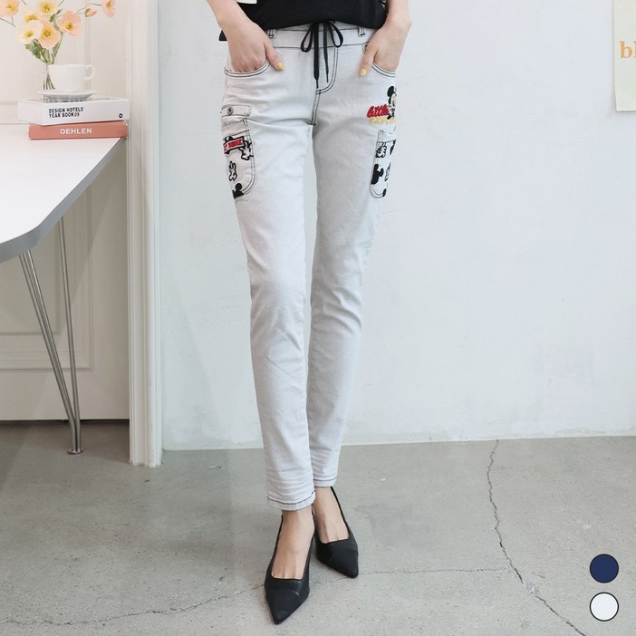 40대 50대 여성 봄 여름 디즈니 스판 데님 팬츠 신축성 좋은 청바지