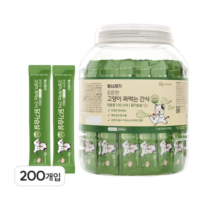 뽀시래기 든든한 고양이 짜먹는 간식 스틱 대용량, 닭가슴살, 12g, 200개 뽀시래기 든든한 고양이 짜먹는 간식 스틱 대용량, 닭가슴살, 12g, 200개