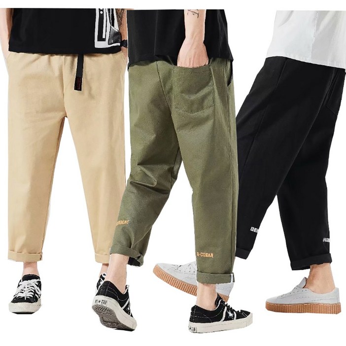 남자치노팬츠,9부면바지,배기핏,허리밴딩,슬렉스,남성바지,롤업,9부팬츠,남성면바지
