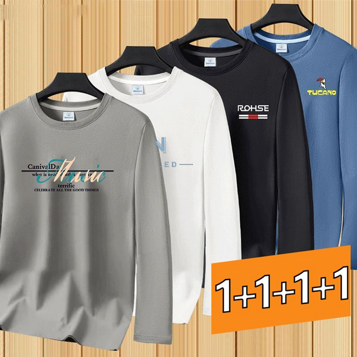 1111 캐주얼 봄 여름 순면 긴팔 남성 루즈핏 라운드넥 코디 이너 캐주얼 트렌드 이너티 간절기 면티 남자 긴팔티 4장세트