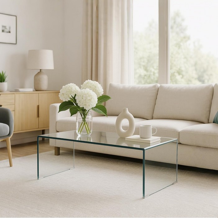 투명 강화유리 거실 소파 커피 테이블, 투명