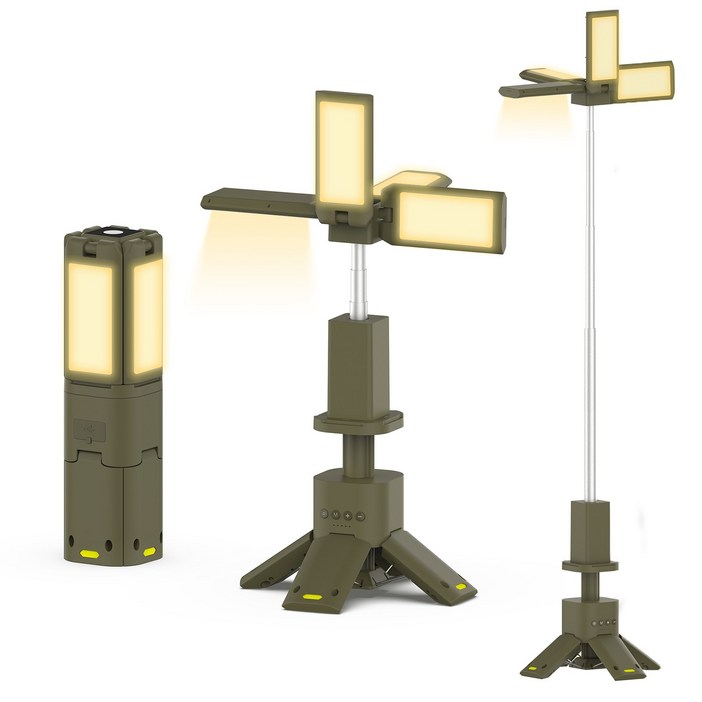 충전식 엘라스틱 캠핑 램프 14,000mAh LED 다기능 자등 작업장 조명 무선 조광 캠핑 텐트 등 휴대용 전원 6,000L MIPX5 방수, 1개, 군그린