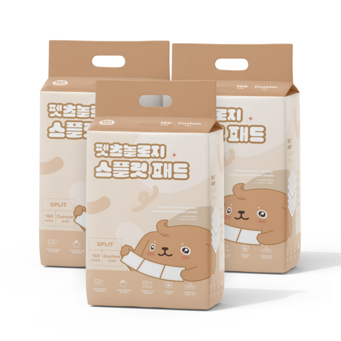 펫츠놀로지 사용한 부분만 교체하는 스플릿 배변패드, 3개, 150개입