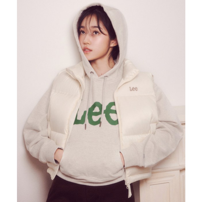 매장정품 리 LEE 착장빅 로고 후드 티셔츠 오트밀 LE2403HD01OT 133585