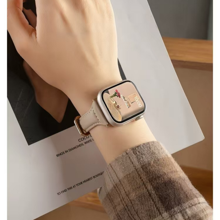 코리아팬 애플워치 호환 실리콘 링크 마그네틱워터 미렐니지 가죽 스트랩, 라인