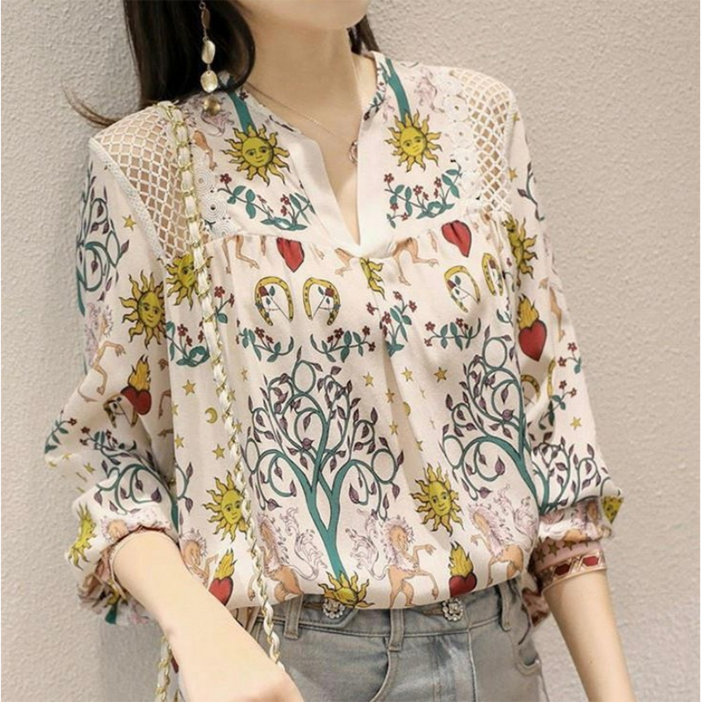 히트앤씨 2702 해바라기 블라우스 플라워 긴소매 여성 가을 봄 히트앤씨 2702 해바라기 블라우스 플라워 긴소매 여성 가을 봄