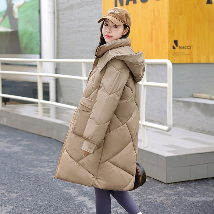 미디움 롱 겨울 무릎팍 도톰 후드 야상 패딩 여 오버사이즈 여