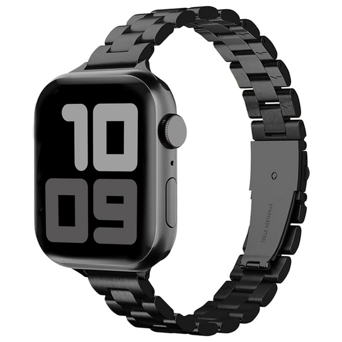 사라밴드 애플워치 호환 미니멀 슬림 메탈 스트랩, 블랙, 1개