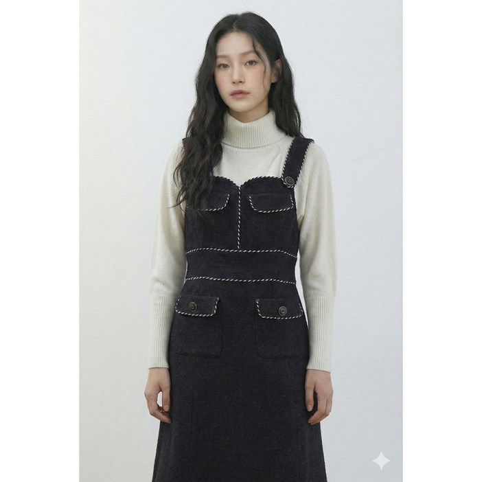 [] [에고이스트] 블랙 배색테이프 장식 뷔스티에 원피스 EN4WO262 595643