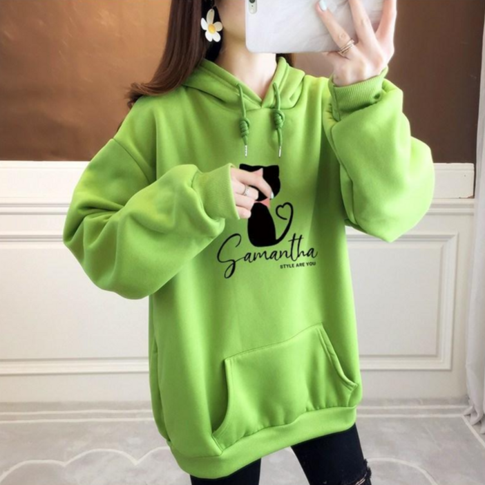 스타일아유 여성 기모 고양이 레터링 루즈핏 오버핏 긴팔 후드티 TS0487