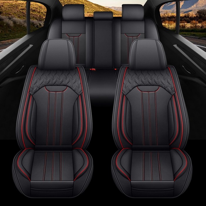 Novaseed 범용 고급 자동차 시트 커버, 방수, 통기성, 미끄럼 방지, 스포츠 스타일 시트 커버, 승용차 SUV 등에 적합합니다, Black+Red, 1개