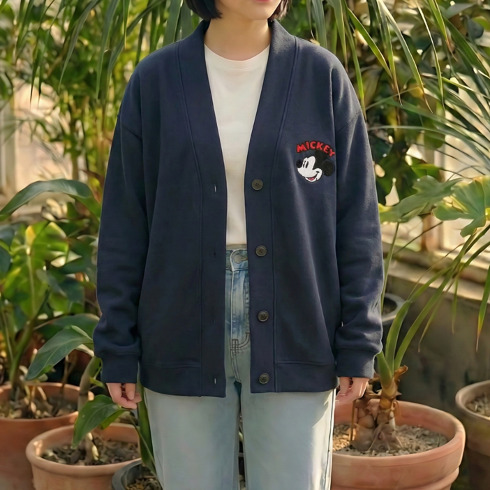 디즈니 미키 양기모 브이넥 스웻 가디건