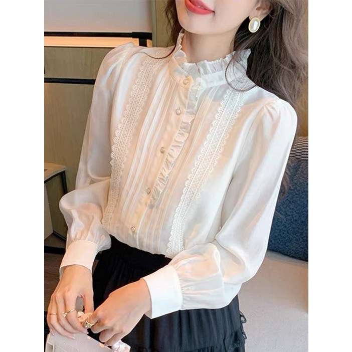 해피유통 여성 봄가을 고급감 긴팔 프릴 블라우스 출근룩 셔츠 why