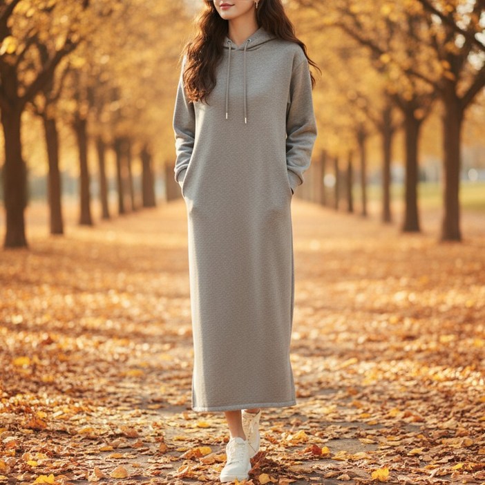 더담다 가을 겨울 후드 기모 롱원피스