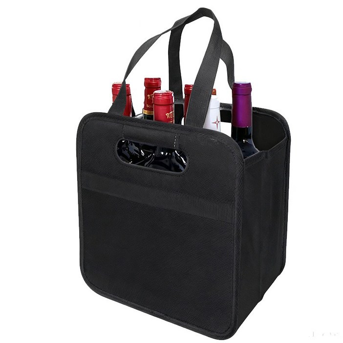 레드 와인과 와인잔을 보관하기에 편리한 접이식 수납 가방,검은색, 1개 ,두 가지 크기 사용 가능