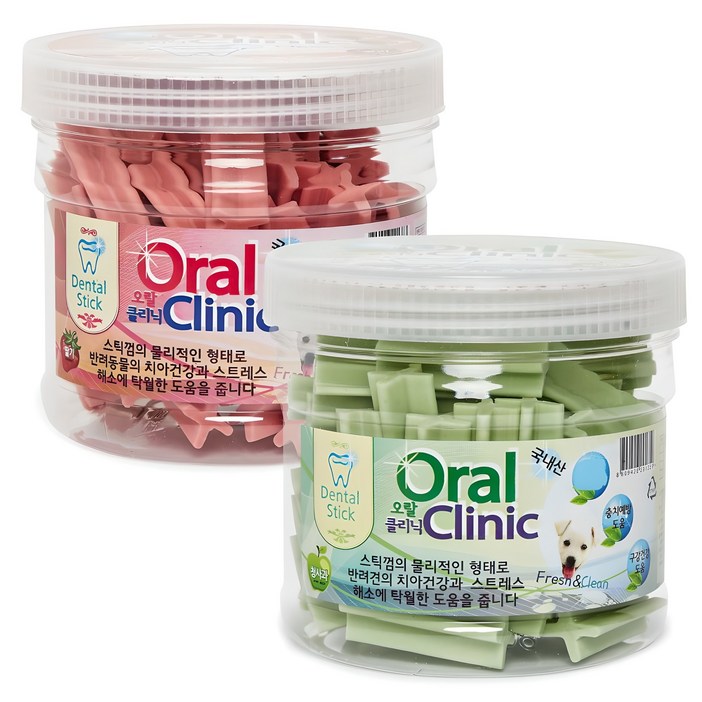오랄클리닉 강아지 덴탈껌, 혼합맛딸기청사과, 300g, 2개