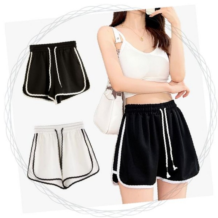 여성 운동복 반바지 트레이닝 쇼츠 팬츠 배색 테이프 밴딩 허리끈 데일리 캐주얼 홈웨어 요가복