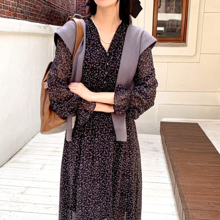 낭만고양이 플라워원피스 여성 쉬폰원피스 봄 가을 원피스 빅사이즈 보유