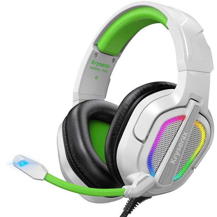 파치시 FC200 게이밍 헤드셋 접이식 PC PS4 PS5 XBOX RGB 유선 헤드폰 노이즈 캔슬링 마이크, 블랙그린