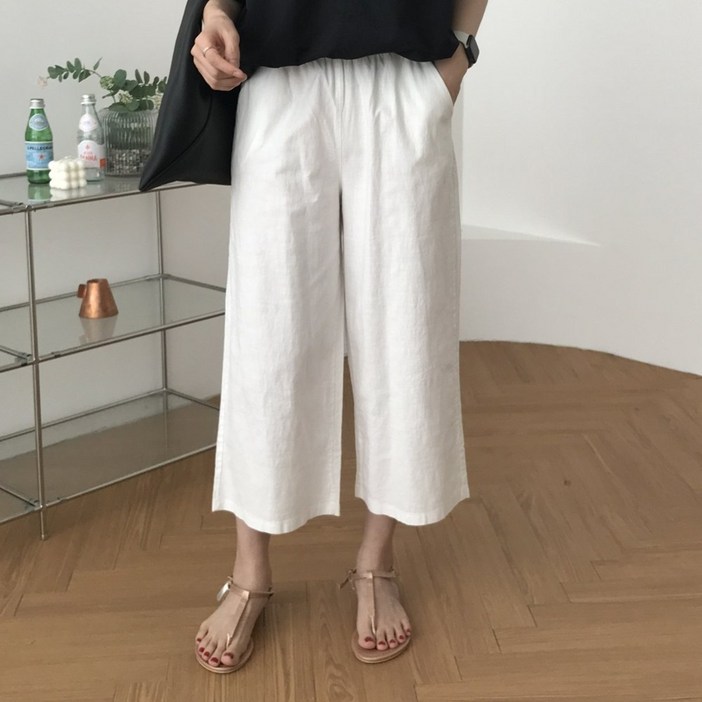 럭키제이 8부 와이드 밴딩 팬츠 여름 바지 여성용