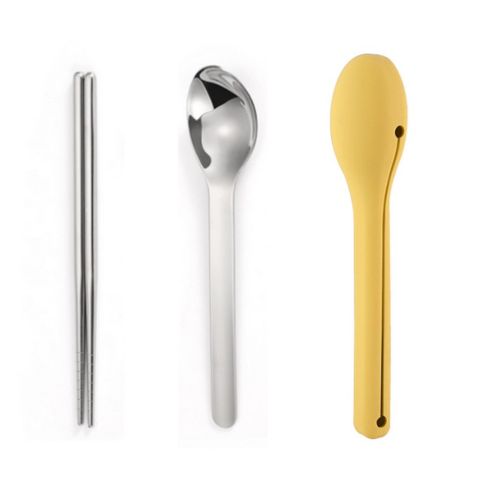 소리안나는 무소음 도시락수저통 올스텐 휴대용 수저케이스 강한내구성 열탕소독 가능, 옐로, 1개, 수저