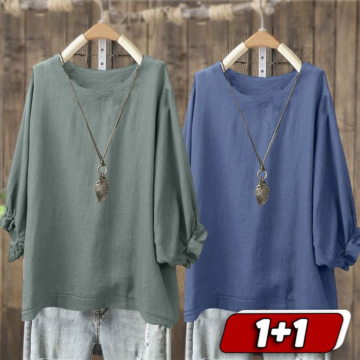 1+1 중년여성 라운드넥 5부소매 티셔츠 가오리핏 심플 편안한 반팔티 중년여성 풀오버