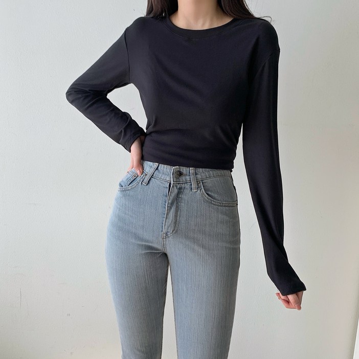 홈인박스 여자 라운드 긴팔티 무지 이너티 흰색 검정 라운드티 가을 겨울
