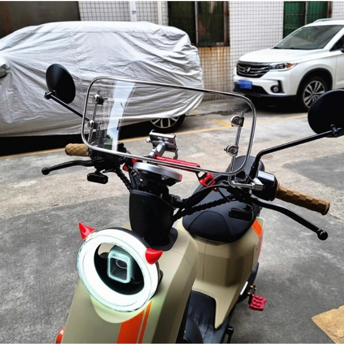 발통마켓 슈퍼커브 숏타입 스크린 사각 크롬몰딩 만능 c110 c125 윈드스크린, 1개