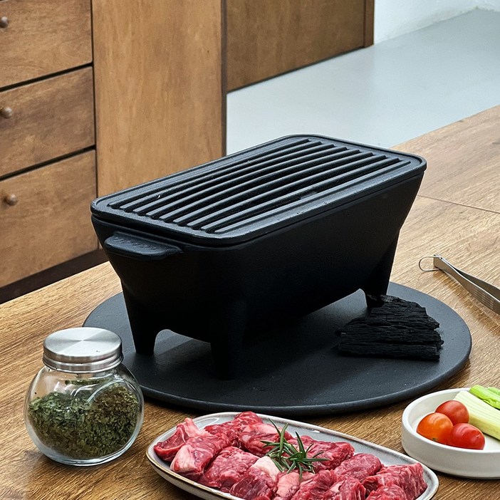 아카시아홈 무쇠주물 사각화로 세트 세라믹코팅 캠핑 가정용, 1개