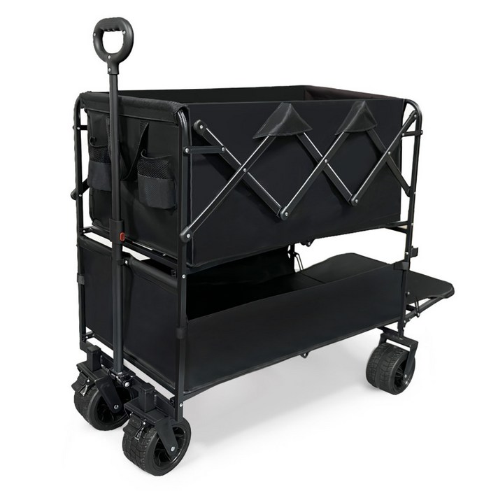 홍시로직 대용량 2층형 캠핑웨건 손수레 캠핑카트, 1개, 블랙 탱크 휠 이중 푸시카트