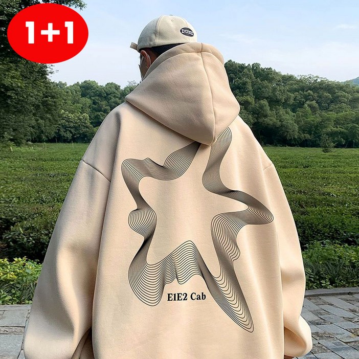 FINE ART 1+1 남자 두꺼운 후드티 빅사이즈 후드 맨투맨 오버핏 롱티 프린팅 코트 아우터 L~5XL