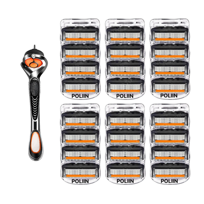 POLIIN 질레트 호환용 스윙 면도기  신형 프로글라이드 면도날 블랙주황, 1세트, 24개입