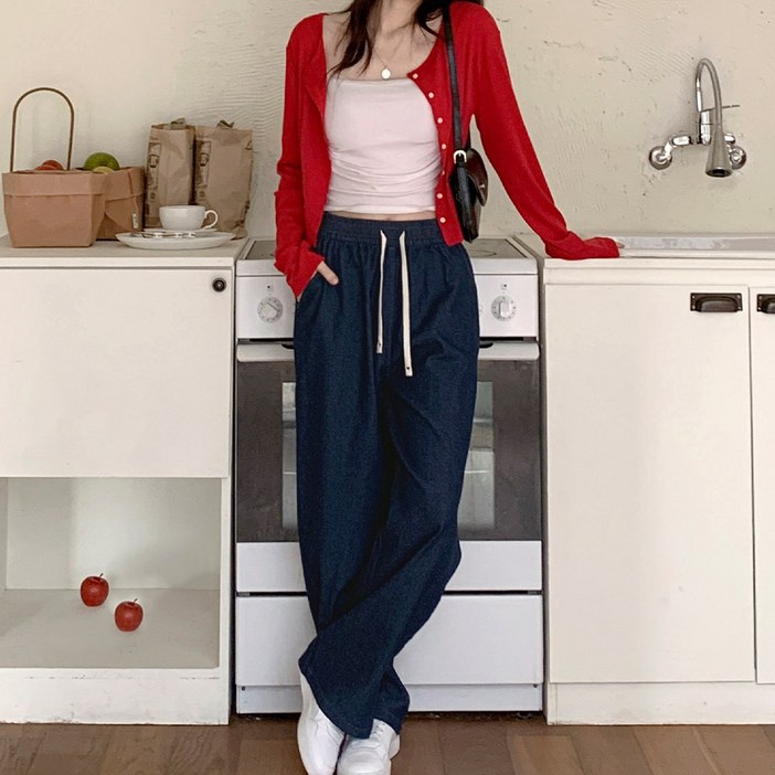 MSF 우먼즈 여성용 밴딩 와이드 데님 팬츠