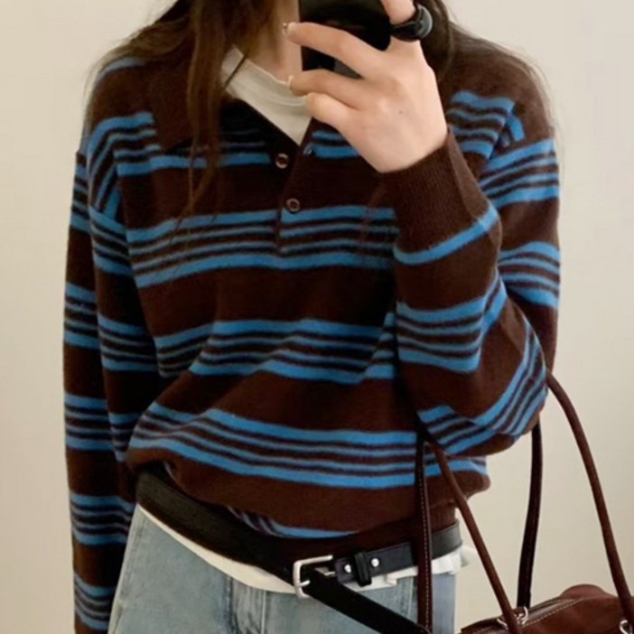 다예패션 단가라 스트라이프 니트 맨투맨