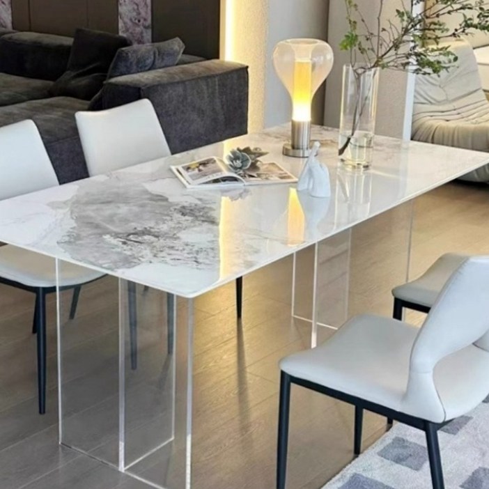 에떼르 테이블 유광대리석 아크릴 식탁 대형식탁 4인용식탁 6인용식탁 럭셔리 식탁 인테리어, 1. 유광화이트 1207075