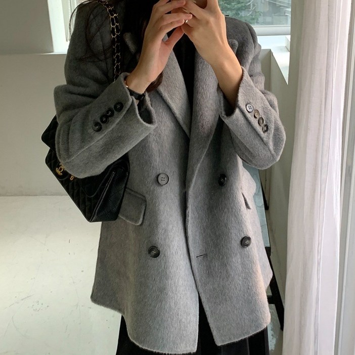 MADE트리나 카라넥 더블버튼 겨울 여자 하객룩 루즈핏 오버핏 하프 핸드메이드 코트 코트,울코트,연말룩,겨울코트,롱코트