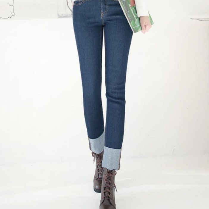 비바조이 20W3 릴리 기모 롤업 밴딩 여자 청바지 스키니진