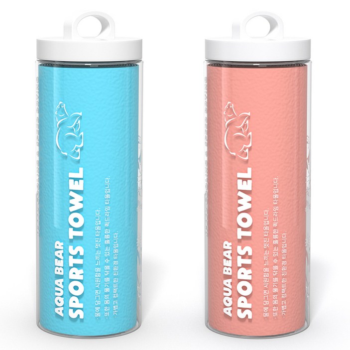 아쿠아베어 엑티브 습식 스포츠 타올 2종 세트, 스카이 블루  피치, 1세트