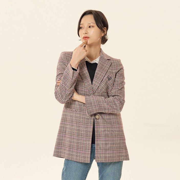 크로커다일레이디 여성용 자수 체크 포인트 자켓 CLCSJK101