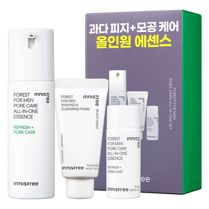 이니스프리 포레스트 포어 올인원 에센스 100ml + 15ml + 쉐이빙 클렌징 폼 30g 세트