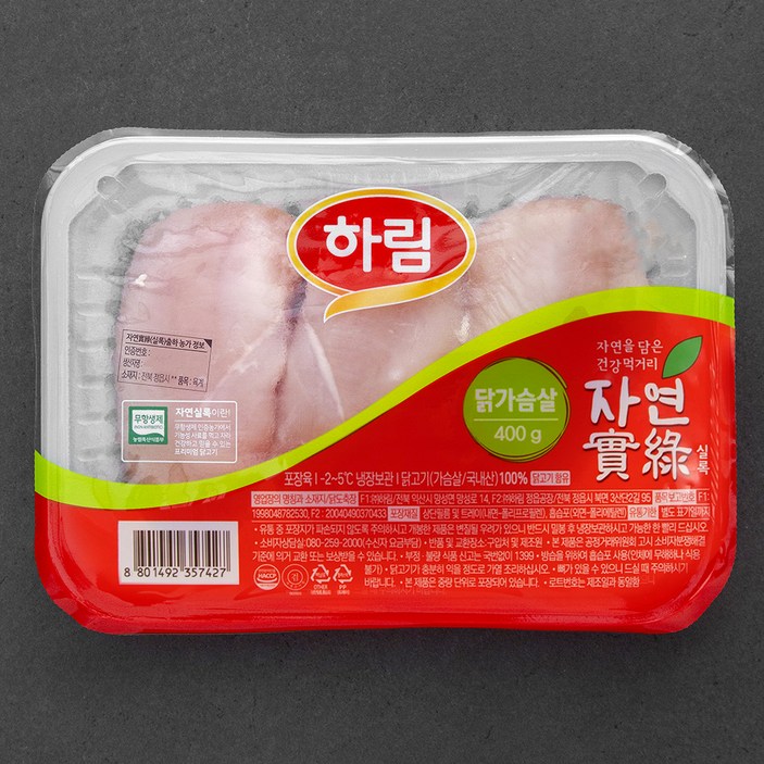 헬스/건강식품 하림 자연실록 무항생제 인증 닭가슴살 (냉장), 400g, 1개