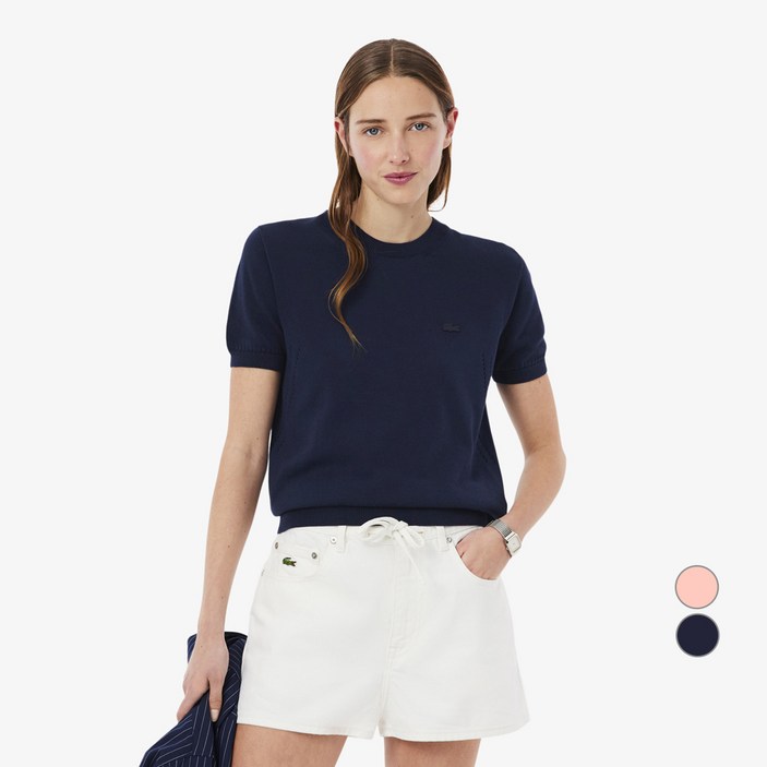 라코스테 여성용 라이트 코튼 반팔 스웨터 AF502556G