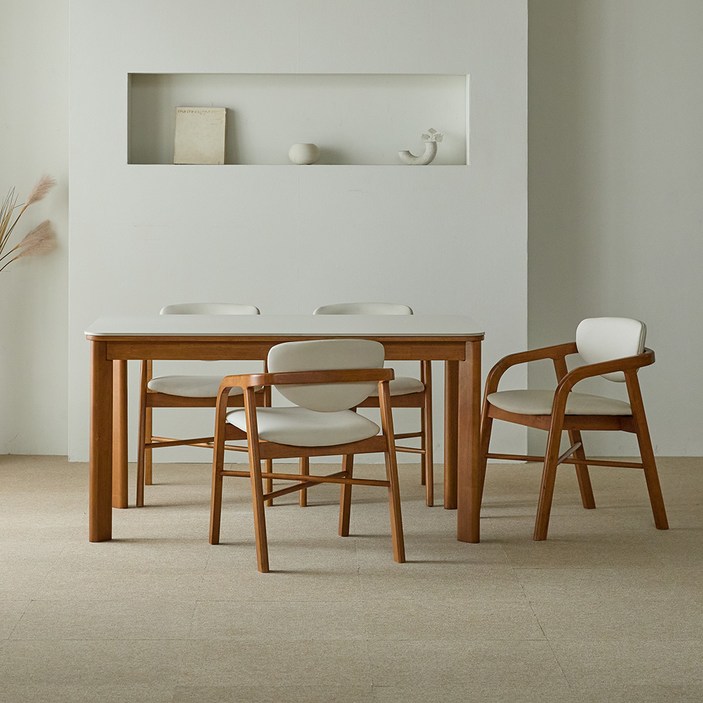 리샘 벨라 세라믹 원목식탁  벨체어 D의자 세트 4인용 방문설치, 월넛, 일반의자 4