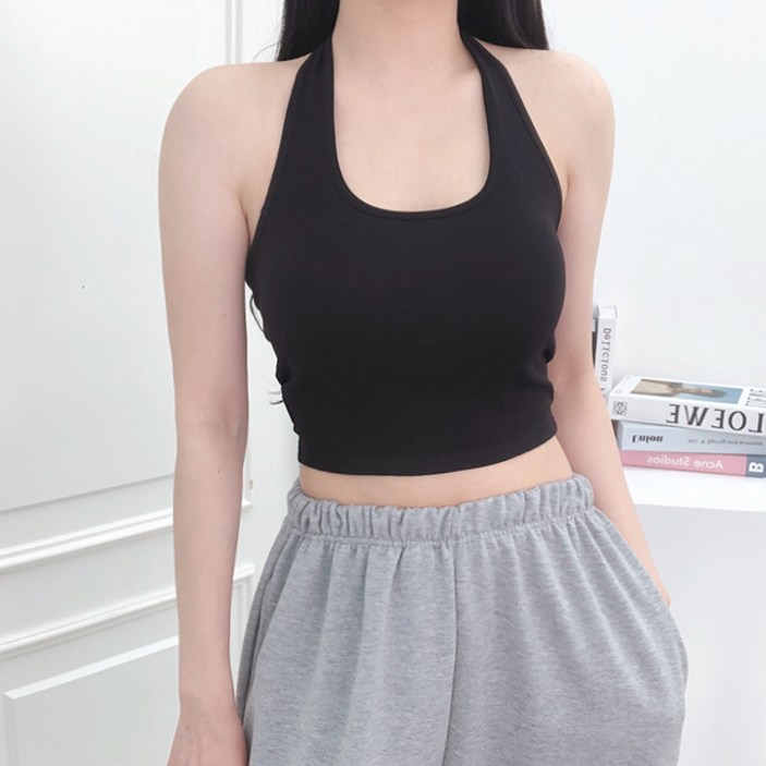 3col 소프 베이직 레이어드 크롭 홀터넥 나시