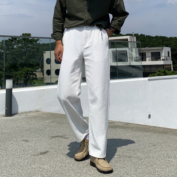 남자 남성 사계절 테이퍼드 핏 허벅돼 뒷밴딩 릴렉스 면 바지 치노 코튼 팬츠
