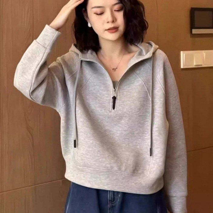 SAHINER 겨울 여성 기모안감 후드 루즈핏 맨투맨 AWY80