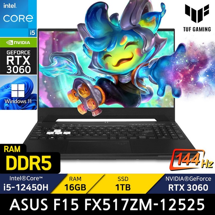 ASUS TUF Dash F15 FX517ZM-12525 / +마우스증정, ASUS FX517ZM-12525, WIN11 Home, 16GB, 1TB, 코어i5, 블랙