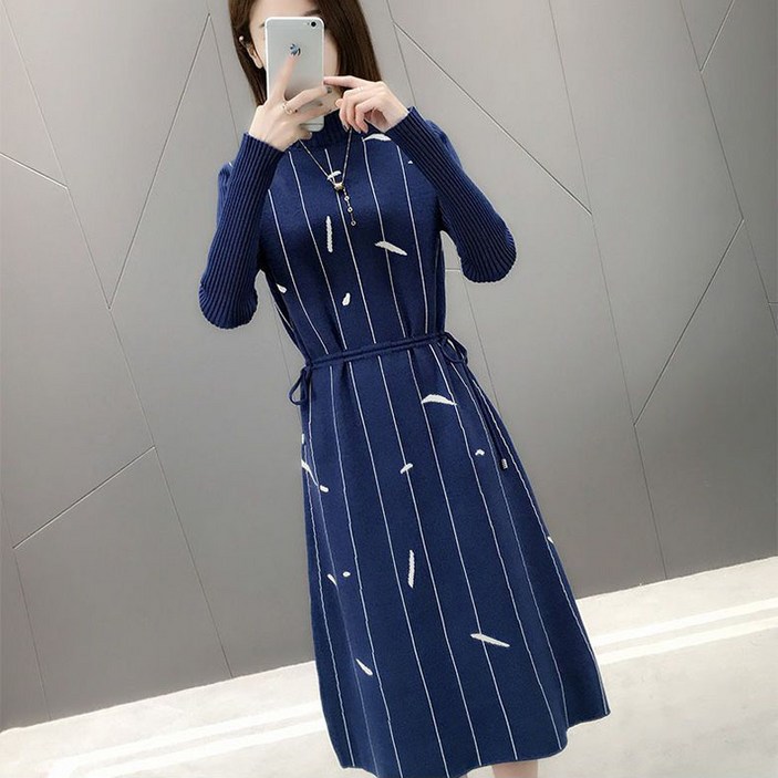 ORZQU 겨울 여성 루즈핏 반폴라 롱 니트 레깅스 스웨터 스커트